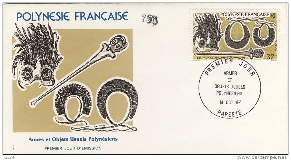 FDC  POLYNÉSIE  1987 TAHITI ARMES ET OBJETS USUELS # COLLIER # MASQUE - FDC