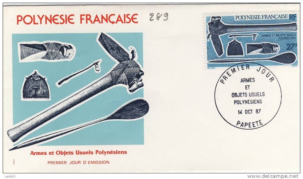 FDC  POLYNÉSIE  1987 TAHITI ARMES ET OBJETS USUELS # - FDC