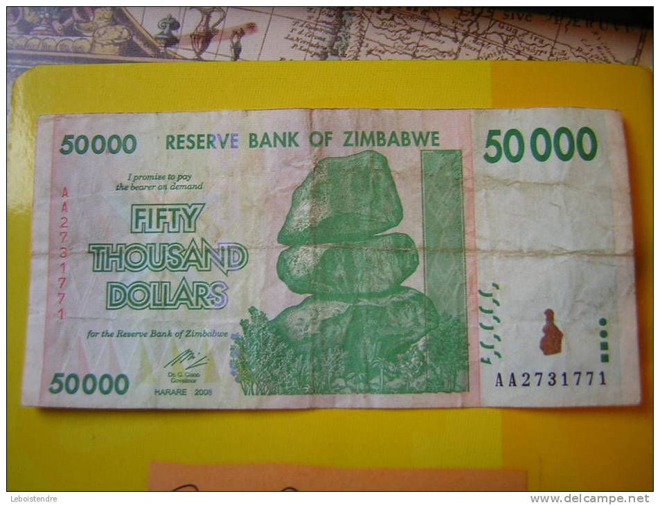 1 BILLET DU ZIMBABWE-50 000 FIFTYTHOUSAND DOLLARS-RESERVE BANK OF ZIMBABWE-HARARE 2008- - Zimbabwe