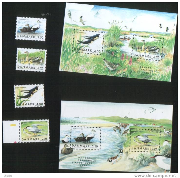 Danimarca Danmark Denmark Dänemark 1999 Uccelli - Birds Complete Set 4v+2BF ** MNH - Unused Stamps