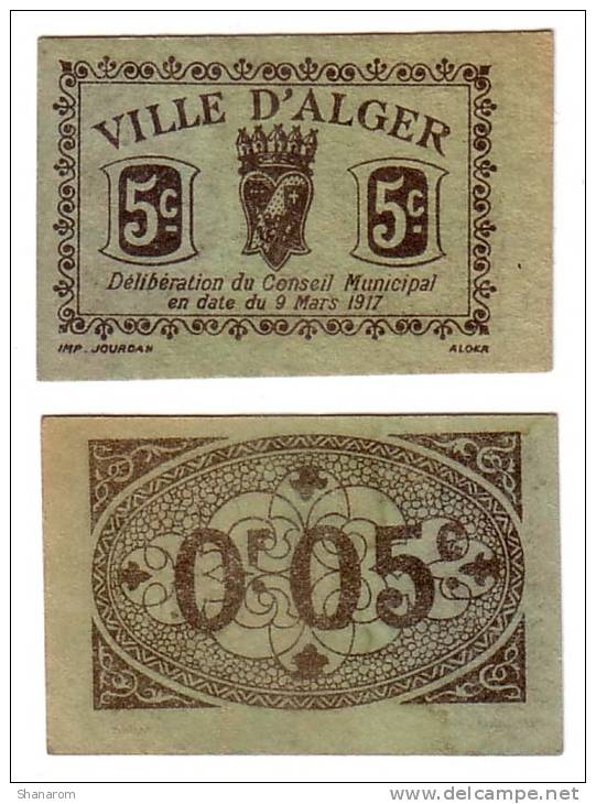 1917 // Algérie //ville D' ALGER // 5 Cts - Argelia
