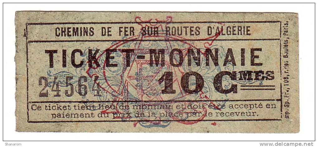 1917 // Algérie // Bon De Nécessité // Chemin De Fer // 10 Cts - Algérie