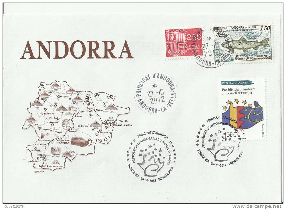 ANDORRA 2012–FDC  ANDORRA PRESIDENCY EUROPA COUNCIL 2012-2013+1 ST OF FR 2.50 DEF+1 ST.OF 1,50 FISH OCT 26 RARITY - 2012