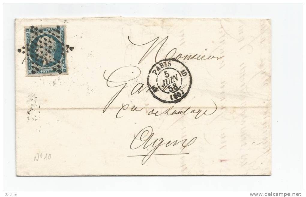 Etat - Lettre - SEINE - PARIS - Etoile Muette S/TPND Présidence N°10 + Càd De Route - 1853 - 1852 Luigi-Napoleone