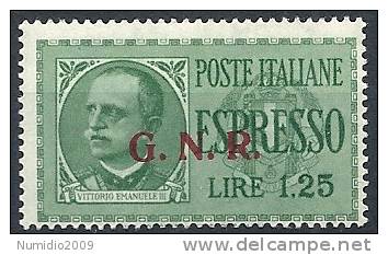 1943-44 RSI ESPRESSO VERONA 1,25 £ VARIETA' SOPRASTAMPA OBLIQUA MNH ** - RSI002 - Posta Espresso