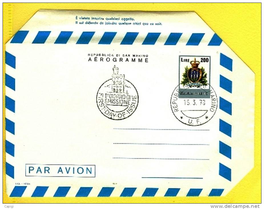 1978 - SAN MARINO -  AEROGRAMMA  -ORDINARIO DA 200 LIRE OBLITERATO 15.3.78 - Luftpost