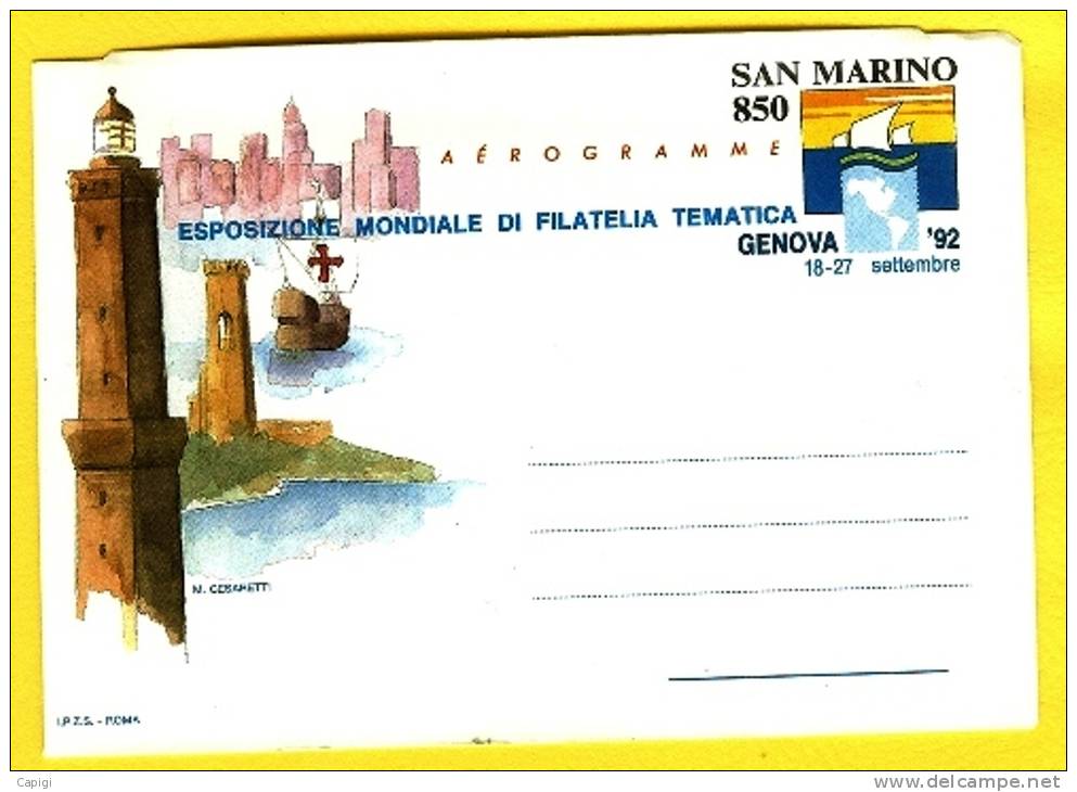 1992 - SAN MARINO -  AEROGRAMMA  - GENOVA 92 - Luftpost