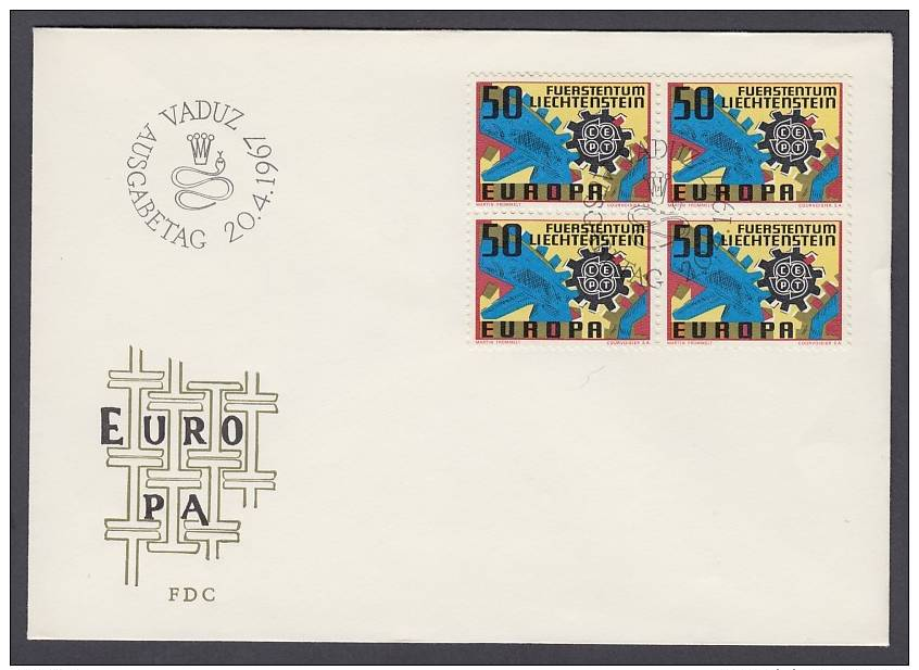 CEPT Europa - FDC 1967 - Liechtenstein - MiNr. 474 - Four Bloc - 1967