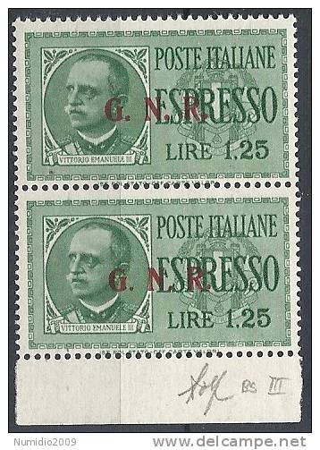 1943-44 RSI ESPRESSO BRESCIA 1,25 LIRE III TIPO VARIETà LEGGI MNH ** - RSI006-3 - Express Mail