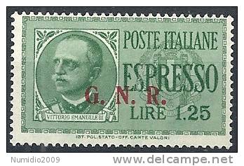 1943-44 RSI ESPRESSO BRESCIA 1,25 LIRE III TIPO VARIETà LEGGI MNH ** - RSI011-2 - Express Mail