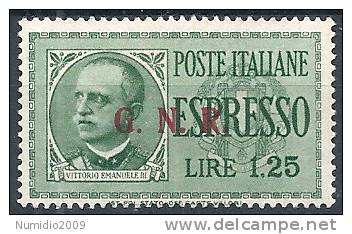 1943-44 RSI ESPRESSO BRESCIA 1,25 LIRE III TIPO VARIETà LEGGI MNH ** - RSI017-5 - Express Mail