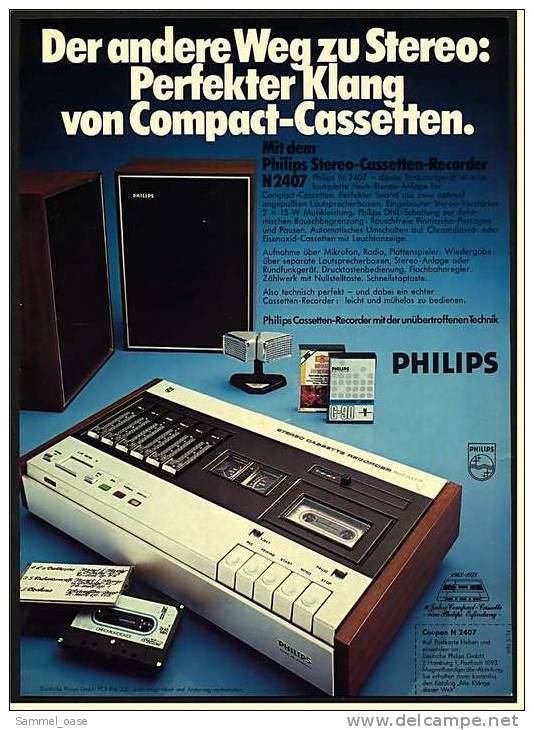 Reklame Werbeanzeige 1968 ,  Philips Stereo-Casetten-Recorder N 2407 - Perfekter Klang - Andere Geräte