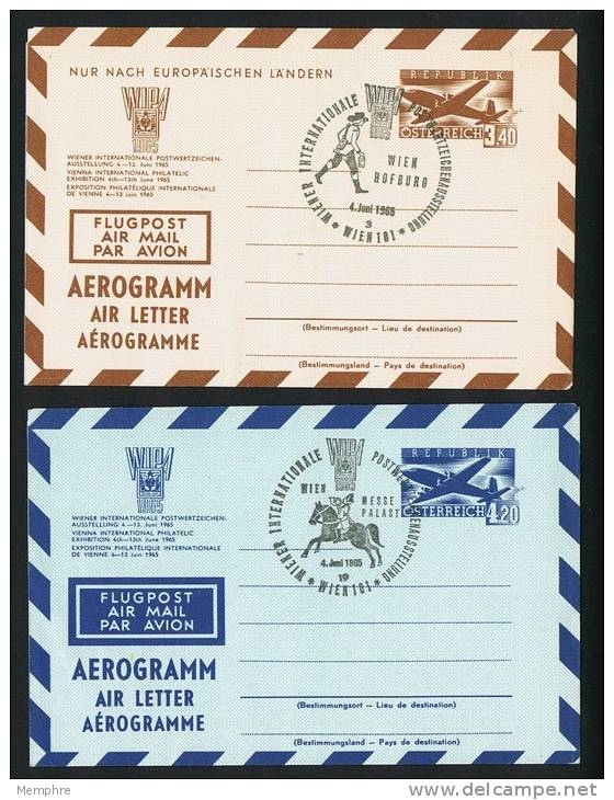 2 Aerogrammes Spécieux WIPA 1965 Oblitérations Spéciales - Covers & Documents