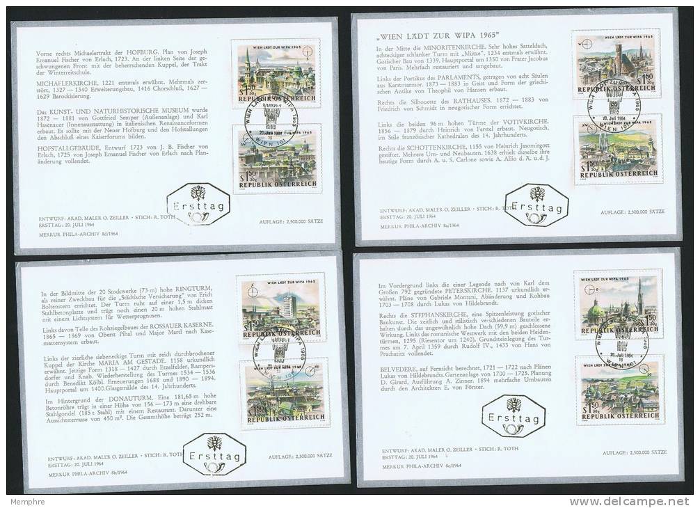 1964  Vues De Vienne  Emise Pour WIPA 1965 ** Sur 4 Cartes FDC - Covers & Documents