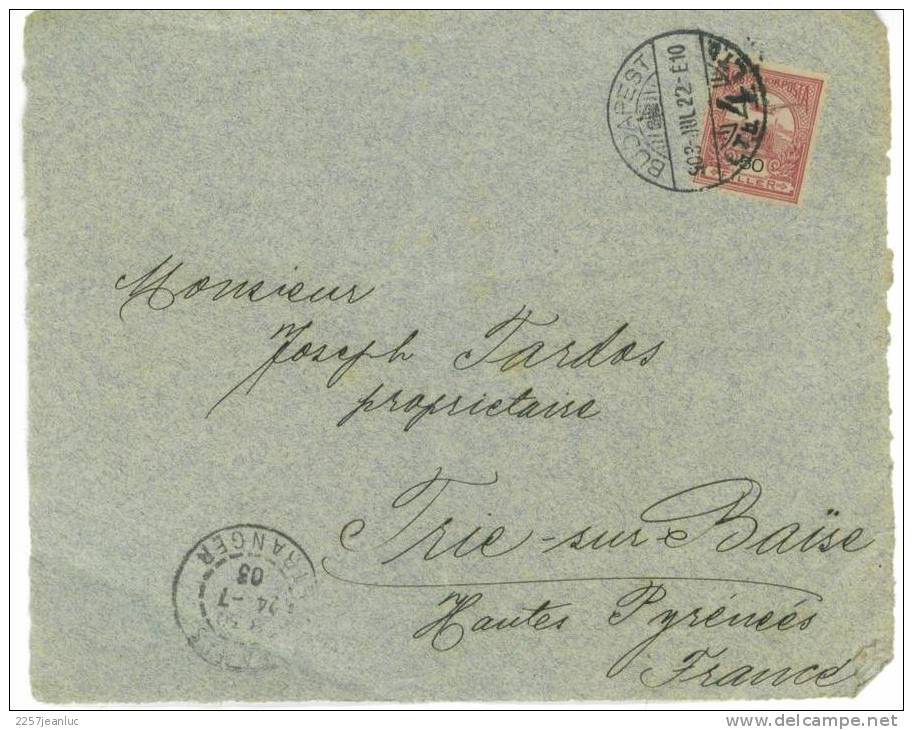Devant De Lettre  D' Hongrie De 1903  De Budapest  Pou  Trie Sur Baise  Dp 65 - Postmark Collection