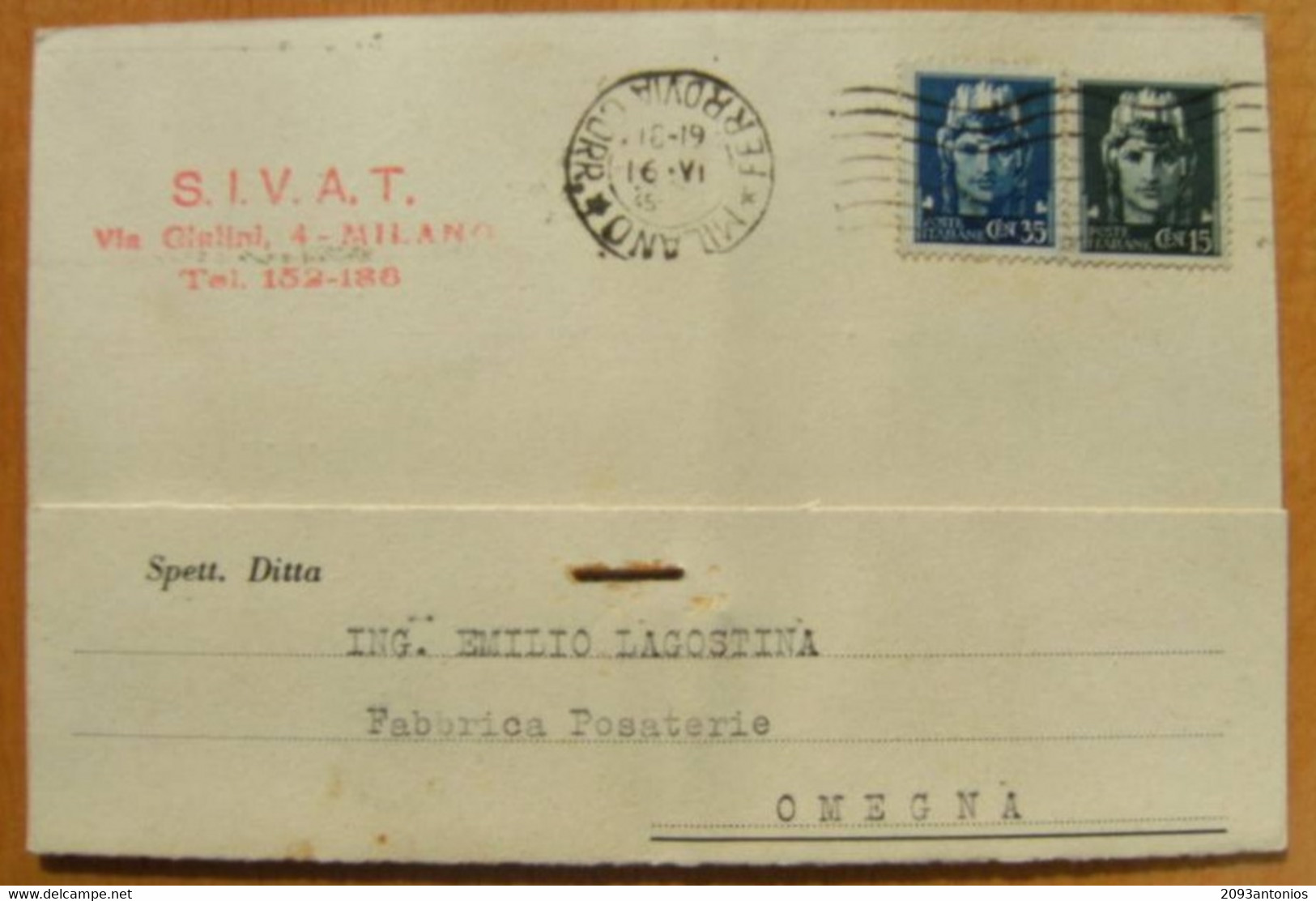 CARTOLINA  PUBBLICITARIA SIVAT MILANO  VIAGGIATA X OMEGNA (14) 16-5-1945 SERIE IMPERIALE CENT. 35 + 15 - Marcofilía