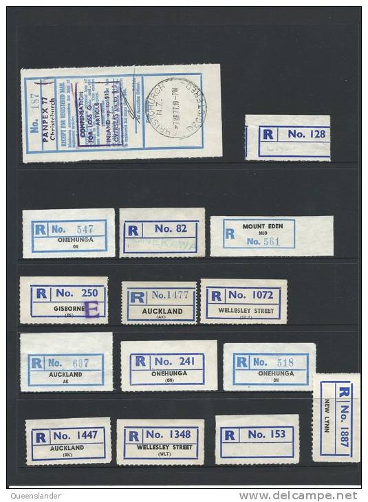 Registered New Zealand Labels And 1975 Registered Cover From Napier Includes Panpex 1977 Receipt For Registered Mail. - Covers & Documents