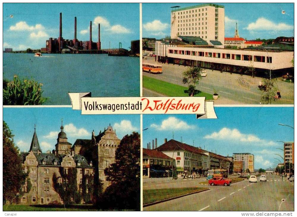 AK VW-Stadt Wolfsburg, Porschestraße, VW-Werk, Schloß, Gel - Wolfsburg