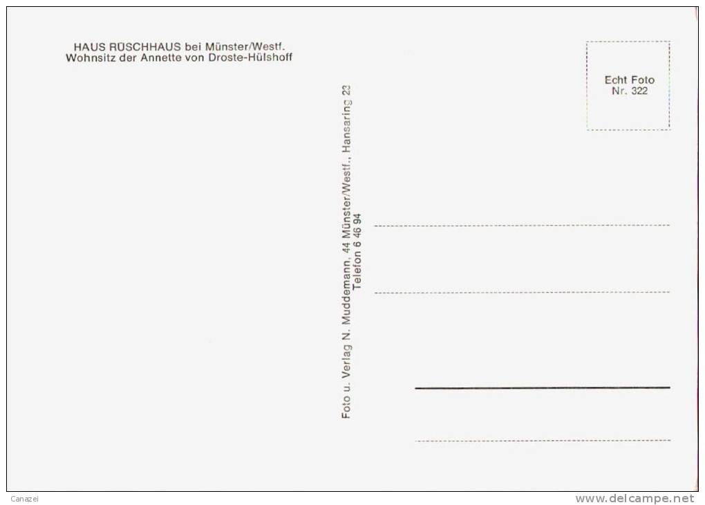 AK Haus Rüschhaus Bei Münster, Wohnsitz Der Annette Von Droste-Hülshoff, Ung - Muenster