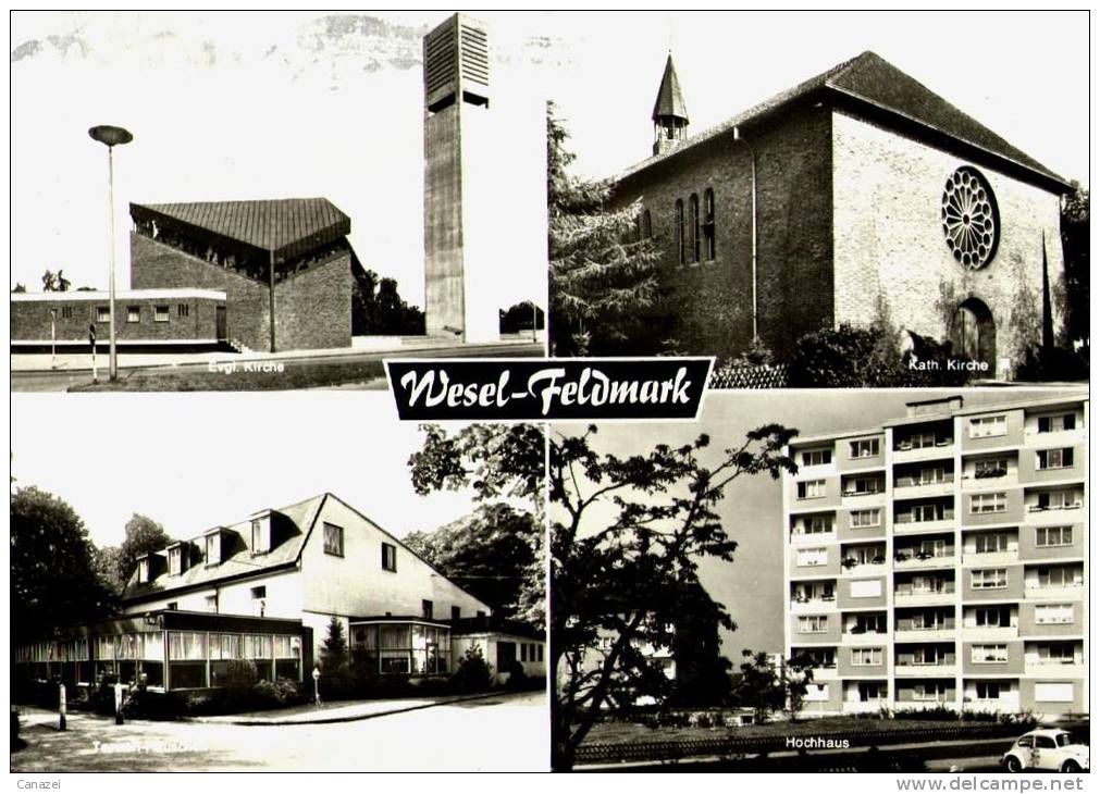 AK Wesel-Feldmark: Hochhaus, Kirche, Gel 1973 - Wesel