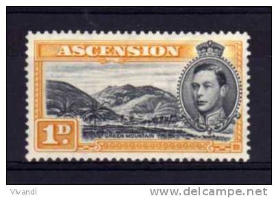 Ascension Island - 1940 - George VI 1d Definitive (Perf 13½) - MH - Ascension
