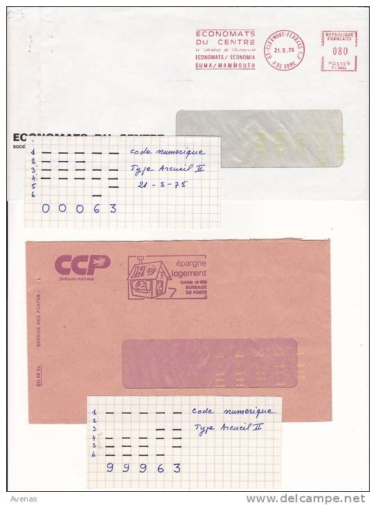 Lot De 2 Lettres Avec Marques D´indexation De Tri Code Alphanumérique Type ARCUEIL 2 1975 - Lettres & Documents