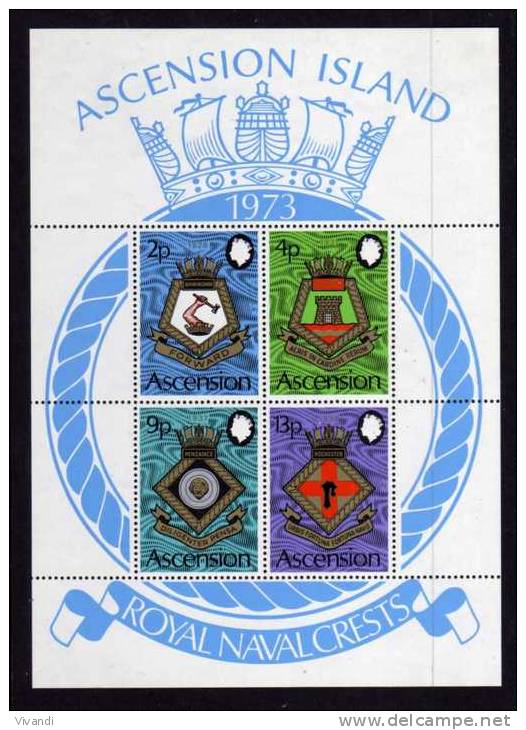 Ascension Island - 1973 - Naval Crests Miniature Sheet (5th Series) - MNH - Ascension (Ile De L')