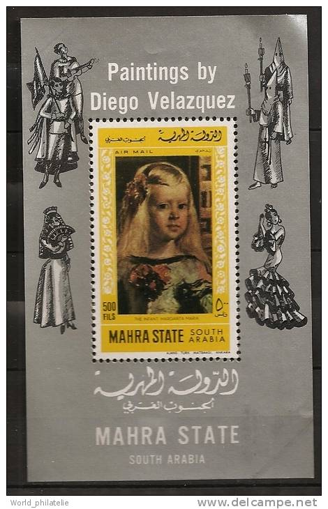 Arabie Du Sud Mahra 1968 N° BF Du PA 10 ** Tableau, Velazquez, Danse, Flamenco, Eventail, Guitare, Ku Klux Klan, Musique - Other & Unclassified