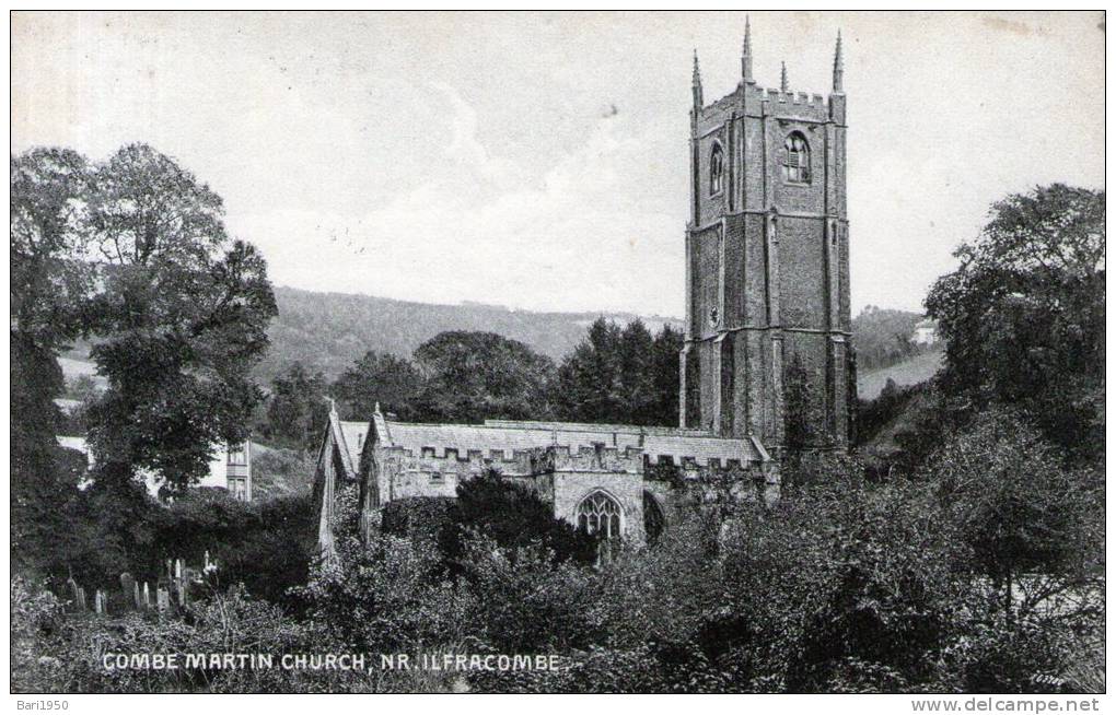 Beatiful Old Post Card    "   COMBE MARTIN CHURCH,  NR. ILFRACOMBE  " - Ilfracombe