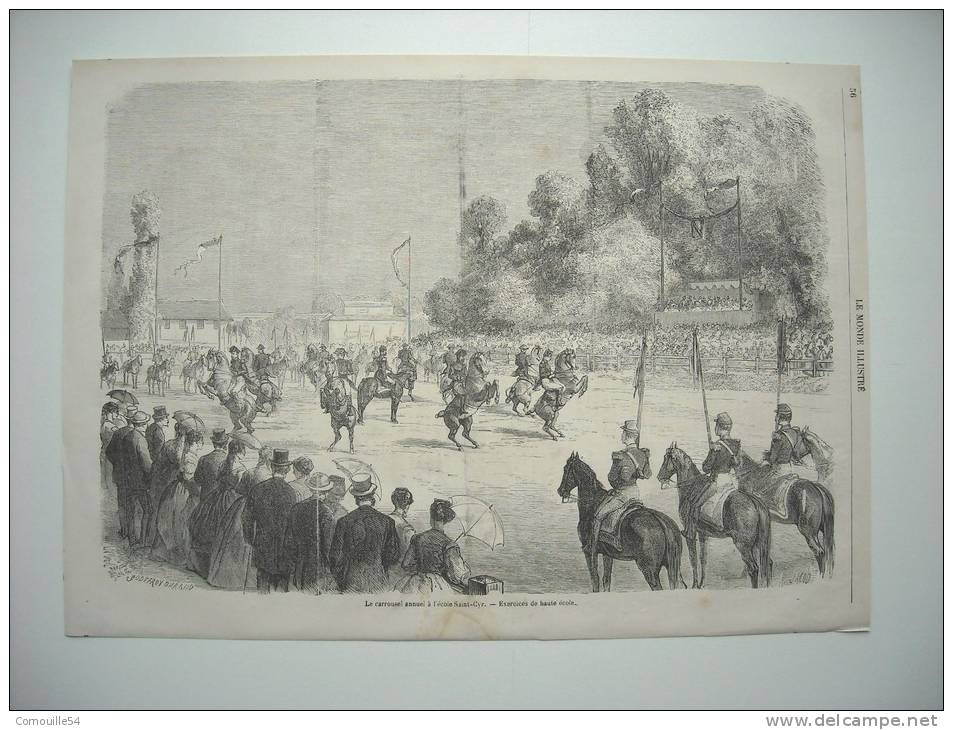 GRAVURE 1868. LE CARROUSEL ANNUEL A L’ECOLE SAINT-CYR. EXERCICES DE HAUTE ECOLE. - Collections