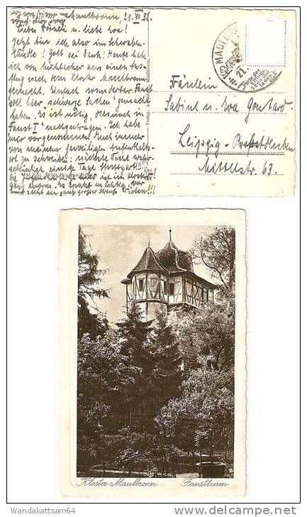AK 79651 Kloster Maulbronn Faustturm 21.VII.32 (Kartenschreibdatum) Briefmarke Entfernt Nach Leipzig - Pforzheim