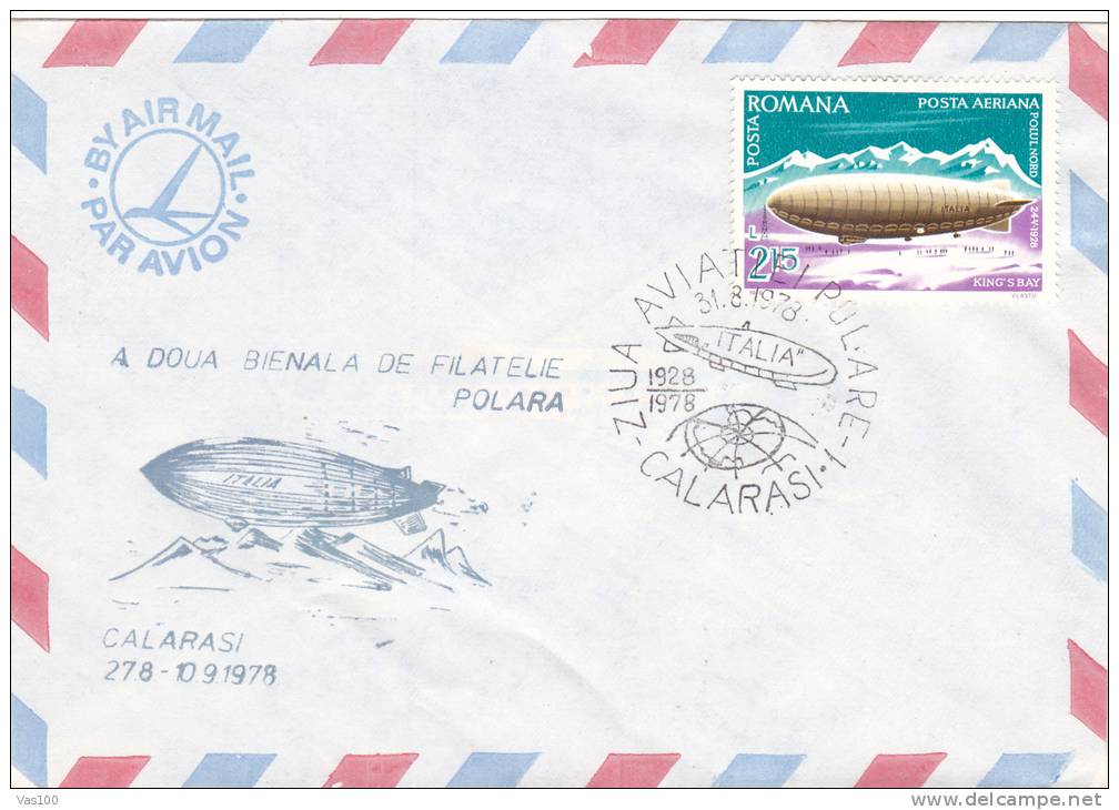 Zeppelins  "ITALIA" OF NORTH POLE ANTARCTICA! PMK 1978 Rare Cover Obliteration Stamps Concordante - Zeppelines