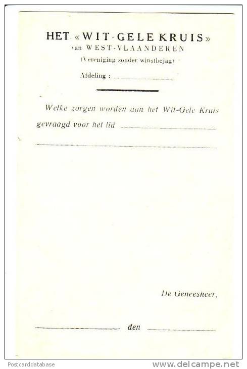 Het Wit-Gele Kruis Van West-Vlaanderen - Leeg Formulier - Documenti Storici