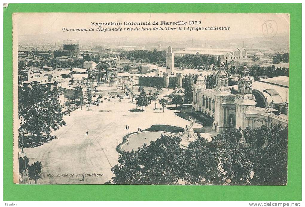 EXPOSITION COLONIALE MARSEILLE  L' ESPLANADE DU HAUT DE LA TOUR D'AFRIQUE OCCIDENTALE - Colonial Exhibitions 1906 - 1922