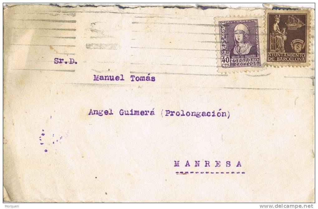Carta BARCELONA 1939. Sello Recargo Exposicion. CENSURA Militar - Barcelone