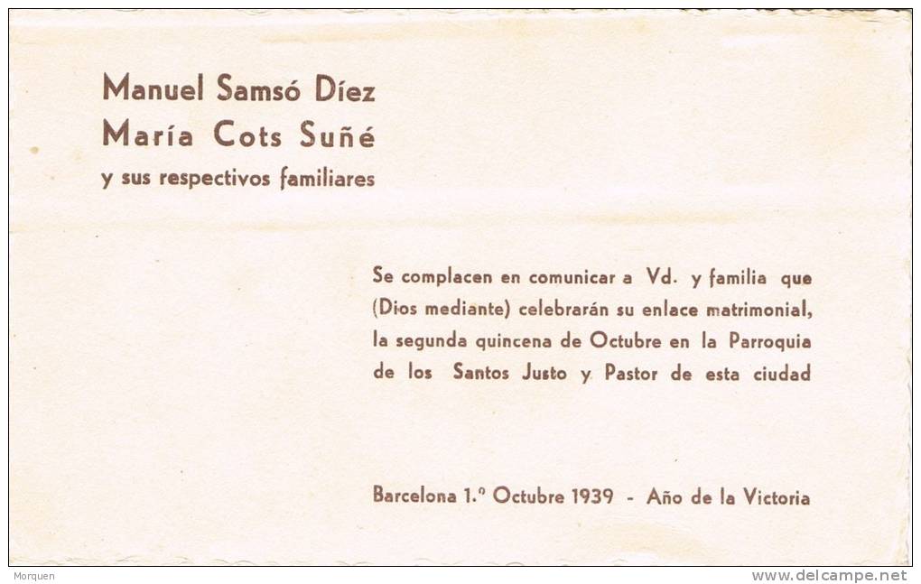 Carta BARCELONA 1939. Sello Recargo Exposicion. CENSURA Militar - Barcelona