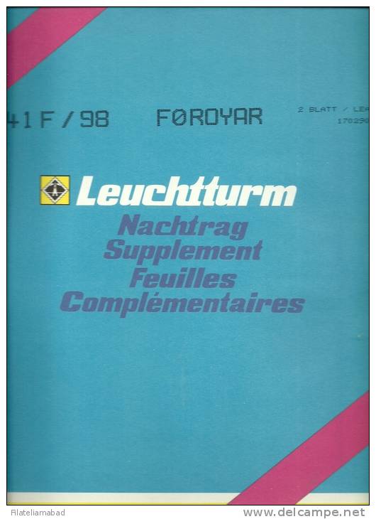 FOROYAR- SUPLEMENTO LEUCHTTURM AÑO 1998 SIN ESTUCES HAWID TRANSPARENTA. - Pre-Impresas