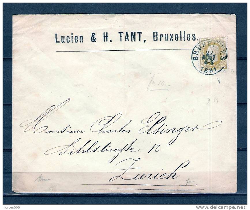 Nr 32 Op Brief Van Bruxelles Naar Zurich (Suisse) 27/08/1881 (GA5373) - 1869-1883 Léopold II