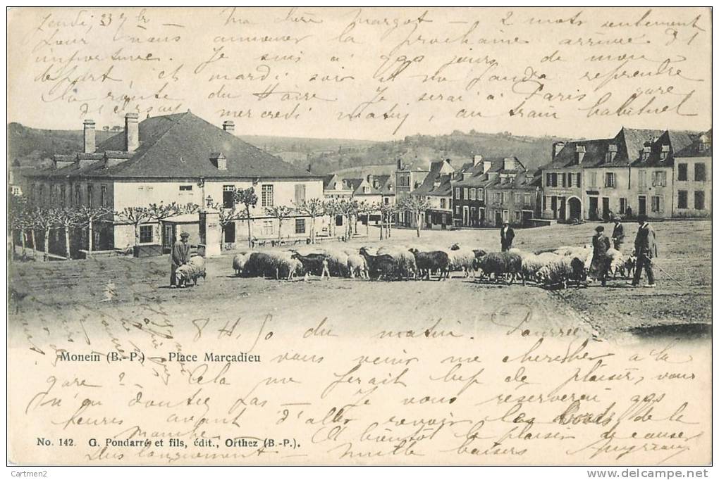 MONEIN PLACE MARCADIEU ANIMEE TROUPEAU DE MOUTONS 1900 PYRENEES 64 - Autres & Non Classés