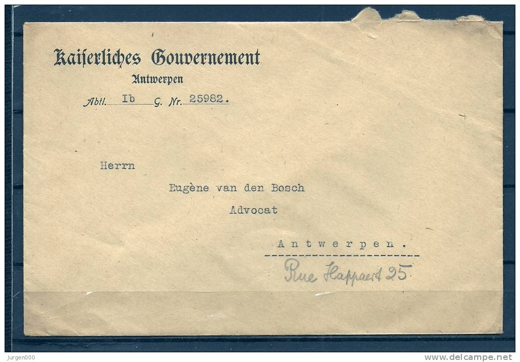 Brief Kaiserliches Gouvernements Van Antwerpen Naar Antwerpen (GA4880) - Autres & Non Classés