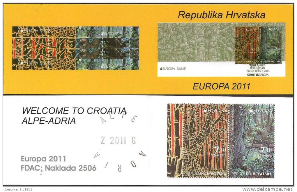 CROACIA / CROATIA /HRVATSKA  - EUROPA 2011 -TEMA ANUAL  " BOSQUES".-  CARNET  Con UNA SERIE De 2 V. - - 2011