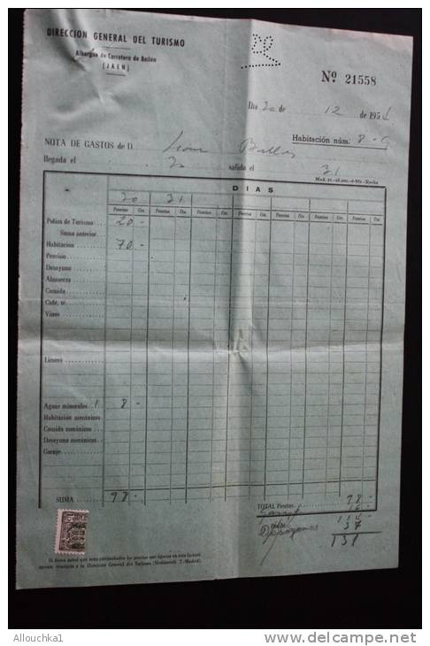 Note Provisional  Facture Direction Générale Du Tourisme Auberge De Carretero De Bailen JAEN Espagne Espagne Españ - Spain