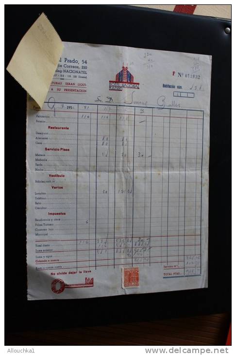 Note Provisional  Facturas Hôtel Nacional Madrid Espagne España 1954 Vignette Fiscale - Spanien