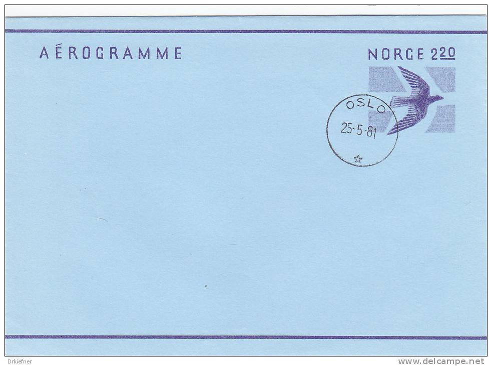 Norwegen, LF 28, Aerogramm, Gestempelt, Vogel - Interi Postali