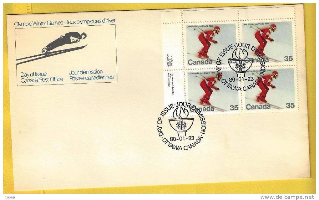 1980 - CANADA - FDC- THE OLYMPIC WINTER GAMES LAKE PLACID 1980  - 23.1.80 - 1971-1980