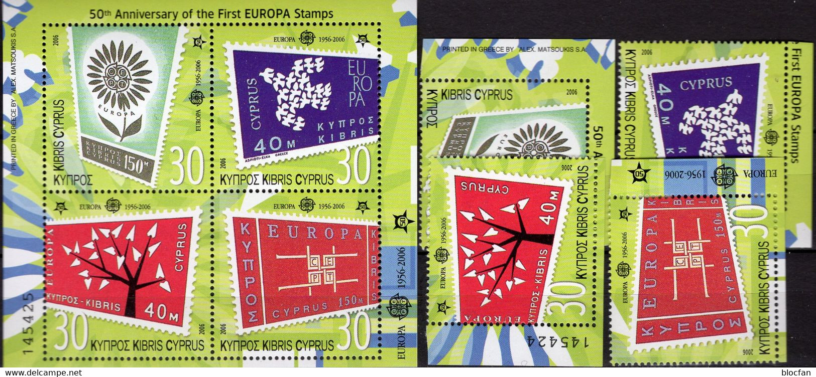 CEPT 2006 Zypern 1065/8+Block 25 ** 10€ Stamps On Stamp 1961-1964 Bloque M/s Hoja Bloc S/s Sheet Bf 50 Years EUROPA - 2006