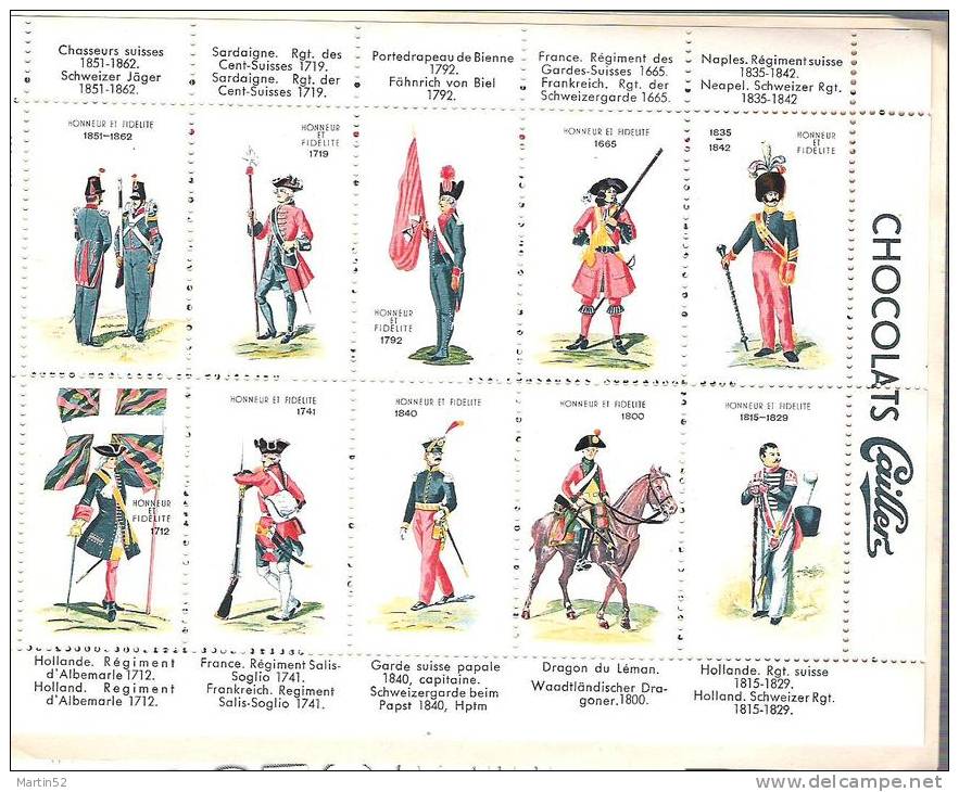 Verschlussmarken-Heft  Schweizer Regimenter (Collection Pochon) NESTLÉ-CAILLER