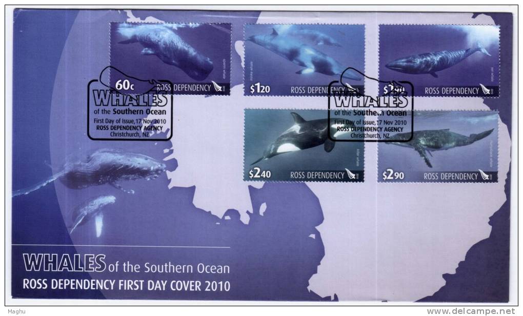 Marine Mammals Whales FDC 2010, Ross Dependency ,( Orca Whale - Dolphin Family) - Wale