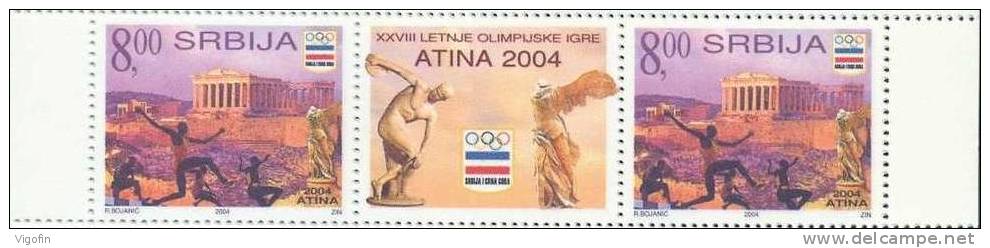 SRB 2004- OLYMPIC GAMES ATHENA, SERBIA, 2 X 1v + Label, MNH - Sommer 2004: Athen