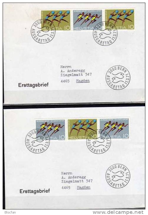 Jugendsport 1971 Mit Sport Gymnastik/ Sprint Schweiz 940/1 2xZD Auf FDC 10€ Als 3-Streifen Waagrecht Se-tenant Of Suisse - Se-Tenant